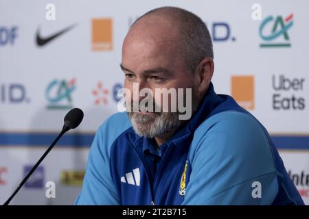 Lille, France, October 17, 2023, Coach of Scotland Steve Clarke during the post-match press conference following the International Friendly football match between France and Scotland on October 17, 2023 at Stade Pierre Mauroy in Villeneuve-d'Ascq near Lille, France Stock Photo