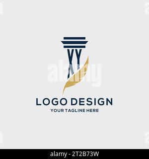 XY monogram initial logo with pillar and feather design, law firm logo inspiration Stock Vector