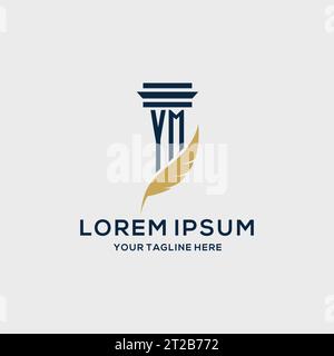 YM monogram initial logo with pillar and feather design, law firm logo inspiration Stock Vector