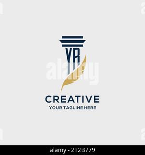 YR monogram initial logo with pillar and feather design, law firm logo inspiration Stock Vector