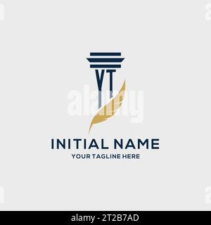 YT monogram initial logo with pillar and feather design, law firm logo inspiration Stock Vector