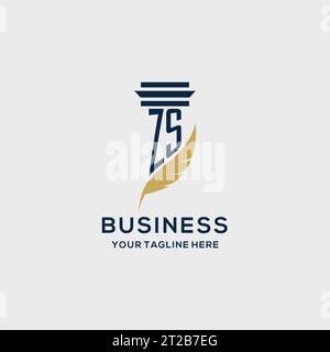 ZS monogram initial logo with pillar and feather design, law firm logo inspiration Stock Vector
