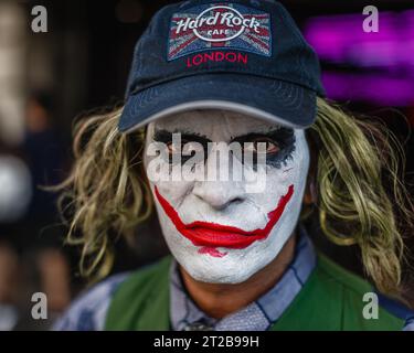 The Joker almost smiles for a photograph in London. Stock Photo