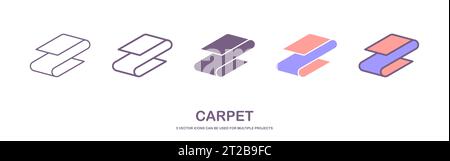 Roll of camping or fitness carpet icon. Yoga floor mat symbol. Outline, flat and flat outline style. set icon of carpet Stock Vector