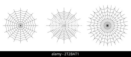 Symmetrical spider web icon. Geometric halloween badge. Minimal spooky sticker. Stock Vector