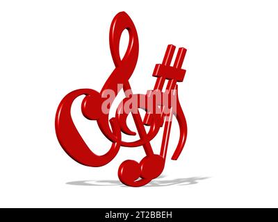 Red music signs against white background, 3D illustration Stock Photo