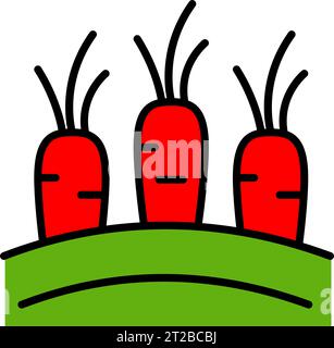 Carrots in ground color icon, farm garden concept. Carrot growing from ground sign on white background, vegetables garden icon for mobile web design. Stock Vector