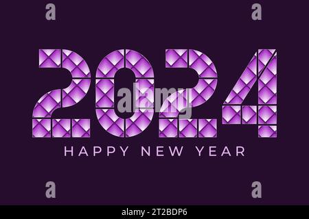 2024 diamond pattern New Year card. Modern geometric lettering. Stock Vector