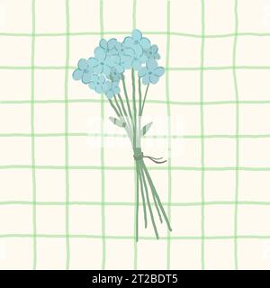 Blue flowers on Cottagecore cute Plaid Checks Vector Pattern. Homestead print with pastel colors. Farmhouse Background with chintz garden print Stock Vector