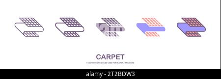 Roll of camping or fitness carpet icon. Yoga floor mat symbol. Outline, flat and flat outline style. set icon of carpet Stock Vector