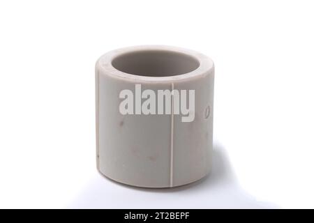 Polypropylene couplings for welding pipes on white. Stock Photo