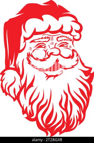 Funny happy Santa Claus face icon. Christmas template for decorating window, wall, car, greeting card, engraving. Vector on transparent background Stock Vector