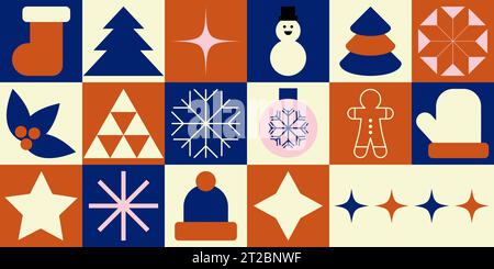 Geometric seamless pattern with winter symbols. Holiday modern abstract design Stock Vector