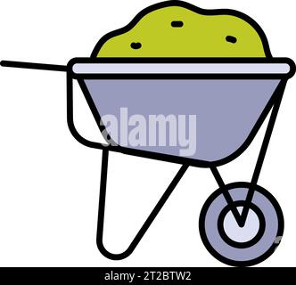 Wheelbarrow with ground color icon, farm garden concept, Wheelbarrow cart sign on white background. Vector graphics. Trolley with ground icon in simpl Stock Vector