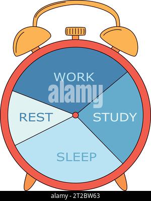 Alarm clock red with time blocks time for work rest study sleep Stock Vector