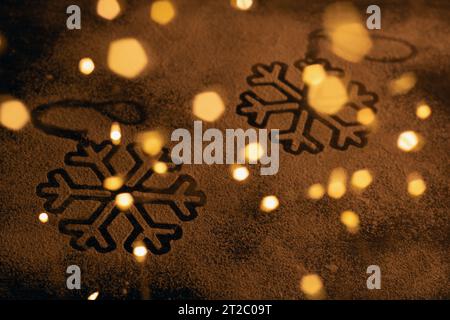 photo in this winter table , photography highlights snowflake shapes and intricate patterns within a winter garland. It's a of creative ideas, where e Stock Photo