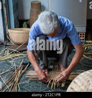 Weaving Measuring Basket, Mekong Delta, Vietnam Stock Photo