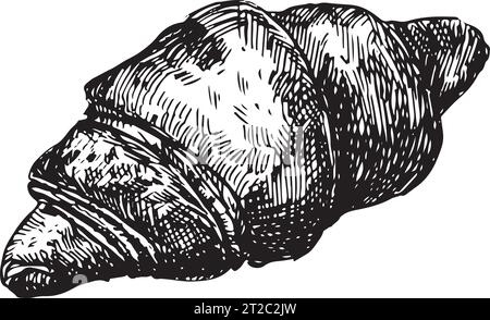Vector graphic illustration of croissant . Black and white sketch on a white background. Suitable for logo, bakery design, wrapping paper Stock Vector