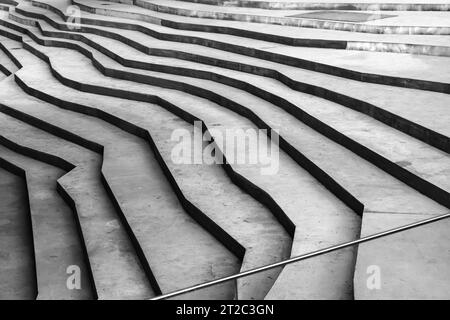 Abstract contemporary architecture template, polygonal geometric shaped concrete stairs, background photo Stock Photo