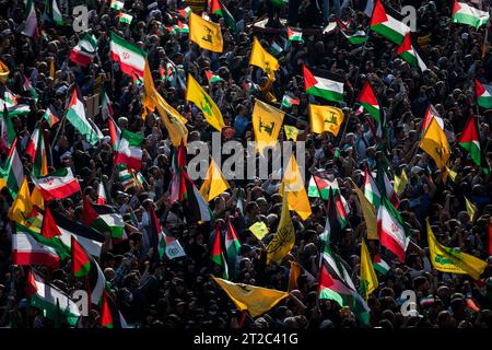 Tehran, Iran. 18th Oct, 2023. Iranian protestors attend an anti-Israel rally at Enqelab-e-Eslami (Islamic Revolution) Square. (Photo by Sobhan Farajvan/Pacific Press) Credit: Pacific Press Media Production Corp./Alamy Live News Stock Photo