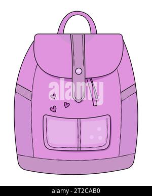 Romantic and feminine pink backpack with hearts, color vector illustration Stock Vector