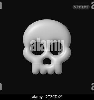 Skull 3d in retro style on black background. Vector illustration Stock Vector