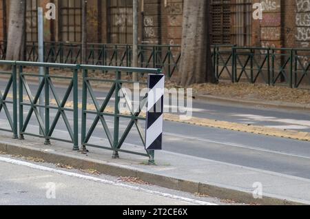 handrail divides traffic for pedestrians, public furniture Stock Photo