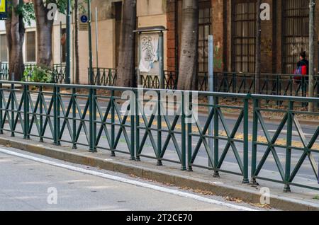 handrail divides traffic for pedestrians, public furniture Stock Photo