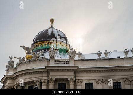 Snow covered Baroque Hofburg Palace dome in central Vienna, Austria. Stock Photo