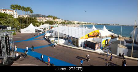 Cannes, France - October 18, 2022: MIPCOM/MIPJUNIOR - The International Production and Entertainment Content Markets with Panorama Sea View Atmosphere at Palais des Festivals. Mandoga Media Germany Stock Photo