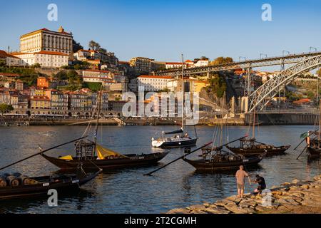 Cais Da Ribera from Vila Nova De Gaia, Porto, Portugal Stock Photo