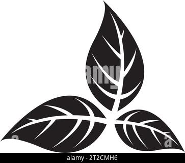 Black Abstract Simplistic 3 Leaves Icon on a White Background Stock Vector