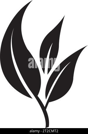 Black Abstract Simplistic Leaves Branch Icon on a White Background Stock Vector