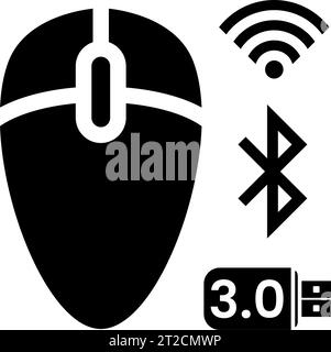 Black Abstract Simplistic Mouse Wireless Icon on a White Background Stock Vector