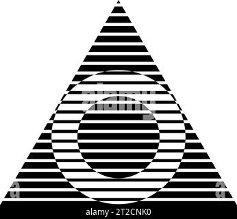 Black Abstract Striped Triangle Shaped Icon with Circles on a White Background Stock Vector