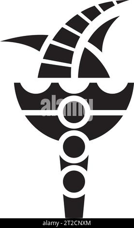 Black Abstract Torch and Striped Fire Icon with Circles on a White Background Stock Vector