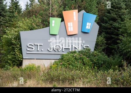 Welcome to city of St. John's on the Trans Canada Highway in Newfoundland & Labrador, Canada Stock Photo
