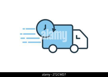 Express icon. Delivery car with clock. icon related to speed, fast delivery and efficient. suitable for web site, app, user interfaces, printable etc. Stock Vector