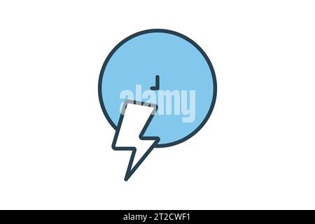 Fast icon. clock with lightning. icon related to speed. suitable for web site, app, user interfaces, printable etc. Flat line icon style. Simple vecto Stock Vector