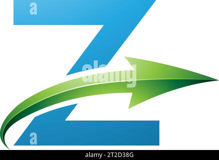 Blue and Green Uppercase Letter Z Icon with a Glossy Arrow on a White Background Stock Vector