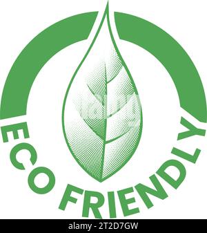 Eco Friendly Engraved Icon with a Single Leaf on a White Background Stock Vector