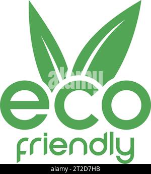 Eco Friendly Green Text Logo with V Shaped Leaves on a White Background Stock Vector