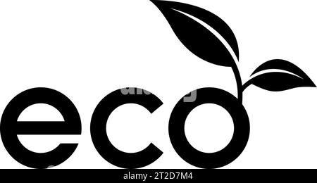 Eco Icon with Black Lowercase Letters and 3 Leaves on a White ...