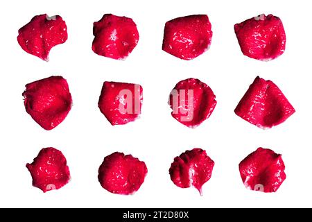 Set of red rose petals on a white background Stock Photo
