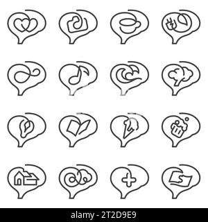 activity lifestyle and hobby like thinking line icon one line vector set Stock Vector
