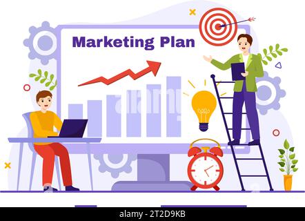 Marketing Plan and Business Strategy Vector Illustration with Effective Time Planning and Budget Growth in Target Flat Cartoon Background Design Stock Vector
