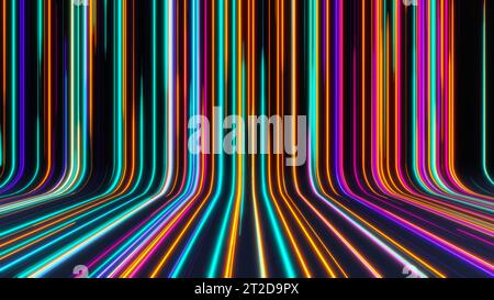 3D futuristic neon abstract background, Laser rays colorful lights wallpaper screen Stock Photo