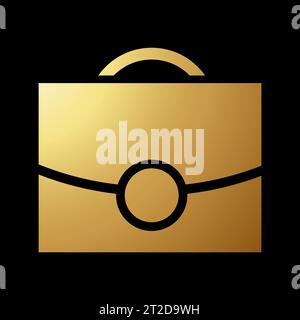 Gold Abstract Bag or Folder Stationery Icon on a Black Background Stock Vector