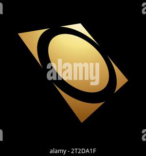 Gold Abstract Circle Shaped Square Icon in Perspective on a Black Background Stock Vector