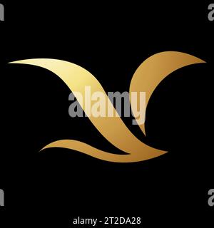 Gold Abstract Bird Icon with Soft Wings on a Black Background Stock Vector